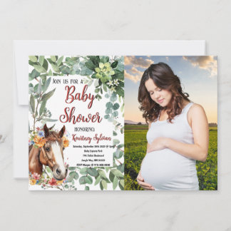 Waterverf Paard Bloemstuk Aangepaste Foto Baby Bor Kaart
