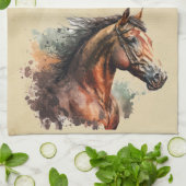 Waterverf Paard Boerderij Dierenrijden Ruiter Theedoek (Gevouwen)