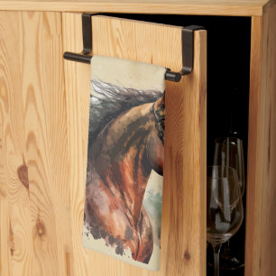 Waterverf Paard Boerderij Dierenrijden Ruiter Theedoek