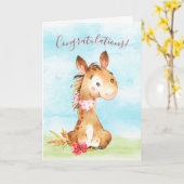 Waterverf Paard Boerderij Gefeliciteerd Kaart (Gele Bloem)