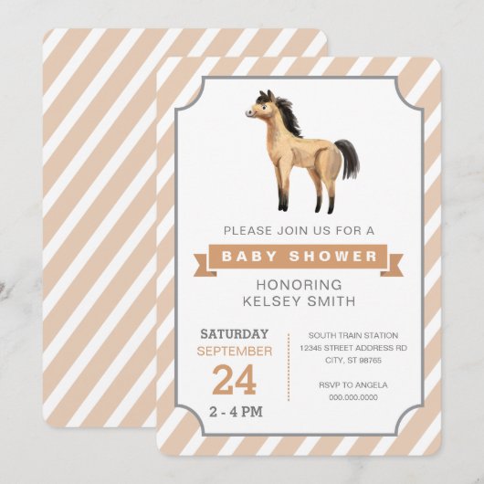 Waterverf Paard Boerderij Genderneutraal Baby show Kaart (Voorkant / Achterkant)