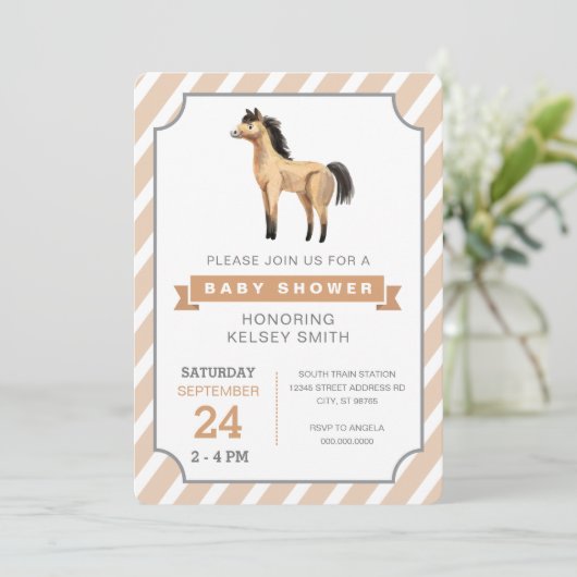 Waterverf Paard Boerderij Genderneutraal Baby show Kaart (Staand voorkant)