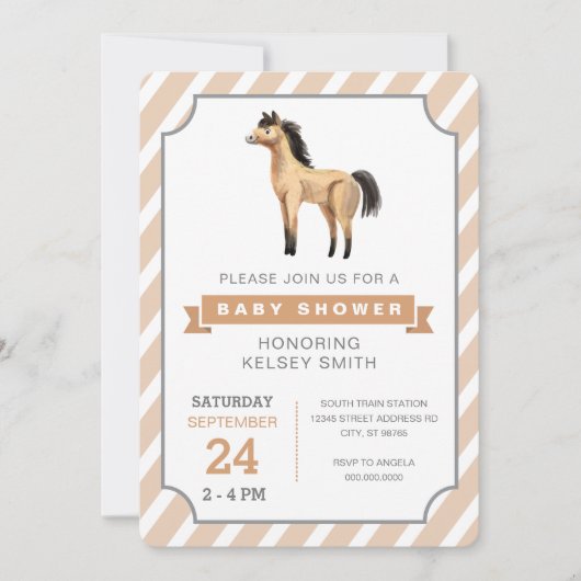 Waterverf Paard Boerderij Genderneutraal Baby show Kaart (Voorkant)