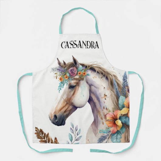 Waterverf Paard Boho Flowers Herfst Moody Land Schort (Voorkant)