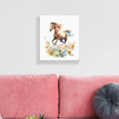 Waterverf Paard die door een Gebied loopt Canvas Afdruk (Insitu (Woonkamer))
