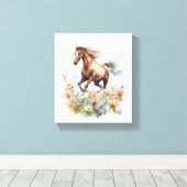 Waterverf Paard die door een Gebied loopt Canvas Afdruk (Insitu (Houten vloer))