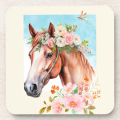 Waterverf Paard en Bloemen 6 Bier Onderzetter (Voorkant)