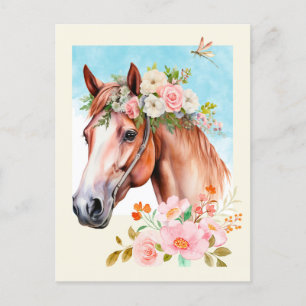 Waterverf Paard en Bloemen Briefkaart