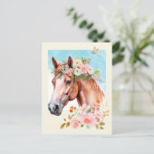 Waterverf Paard en Bloemen Briefkaart (Staand voorkant)