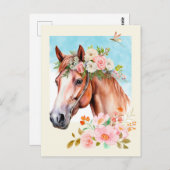 Waterverf Paard en Bloemen Briefkaart (Voorkant / Achterkant)