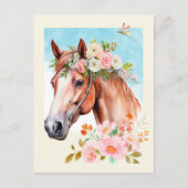 Waterverf Paard en Bloemen Briefkaart (Voorkant)
