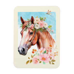 Waterverf Paard en Bloemen Flexibel Magneet