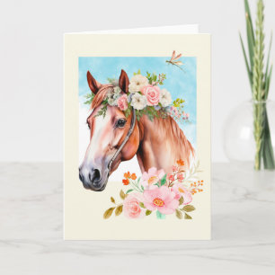 Waterverf Paard en Bloemen Groet Kaart