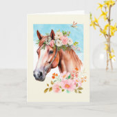 Waterverf Paard en Bloemen Groet Kaart (Gele Bloem)
