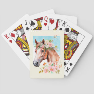 Waterverf Paard en Bloemen Kunst Pokerkaarten
