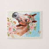 Waterverf Paard en Bloemen Legpuzzel (Horizontaal)