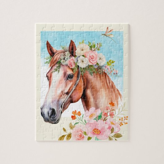 Waterverf Paard en Bloemen Legpuzzel (Verticaal)
