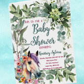 Waterverf paard en botanisch Baby shower Folie Wenskaart
