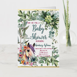 Waterverf Paard en Botanische Baby Shower Uitnodig Folie Wenskaart