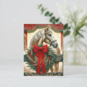Waterverf Paard en Feestelijk Boerderij Kerst Feestdagenkaart (Staand voorkant)