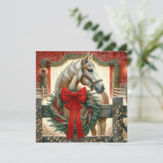 Waterverf Paard en Feestelijk Boerderij Kerst Feestdagenkaart (Staand voorkant)