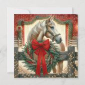 Waterverf Paard en Feestelijk Boerderij Kerst Feestdagenkaart (Voorkant)