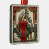 Waterverf Paard en Feestelijk Boerderij Kerst Metalen Ornament (Rechts)