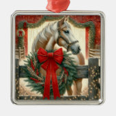 Waterverf Paard en Feestelijk Boerderij Kerst Metalen Ornament (Voorkant)
