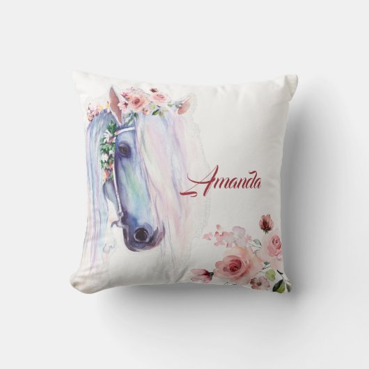 Waterverf paard en roos werppijp kussen (Voorkant)