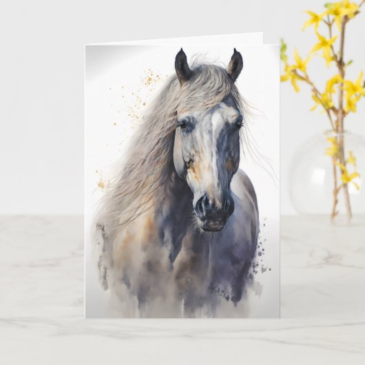 Waterverf paard gepersonaliseerd paarden Wenskaart Kaart (Gele Bloem)