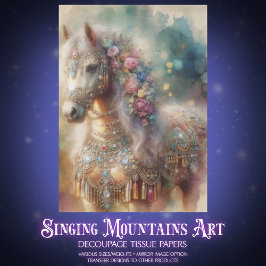 Waterverf Paard Met Bloemen Decoupage In Fantasie  Tissuepapier