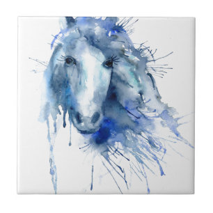 Waterverf paard Portret met verfsplaat Tegeltje