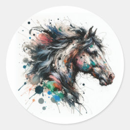 Waterverf paard ronde sticker