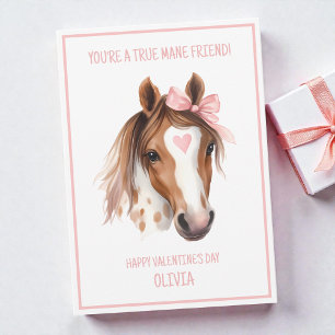 Waterverf Paard Roze Strik Schattig Kinderen Valen Feestdagenkaart