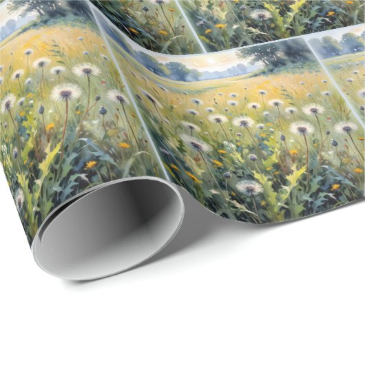 Waterverf paardebloem veld cadeaupapier (Rol Hoek)