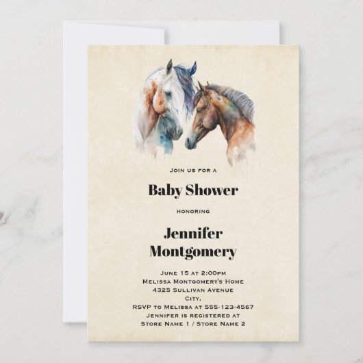 Waterverf Paarden Boho Dripping Paint Baby shower Kaart (Voorkant)