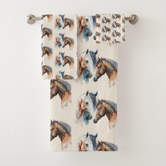 Waterverf Paarden Boho Dripping Paint Pattern Bad Handdoek (Insitu)