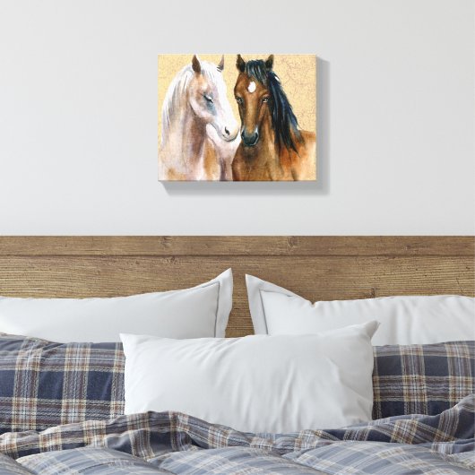 Waterverf paarden canvas afdruk (Insitu (Slaapkamer))