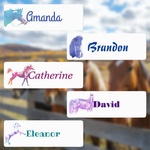 Waterverf paarden gepersonaliseerd labels