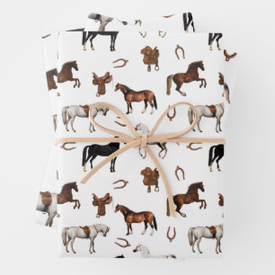 Waterverf Paarden Hoefijzers Paardenzadels Inpakpapier Vel