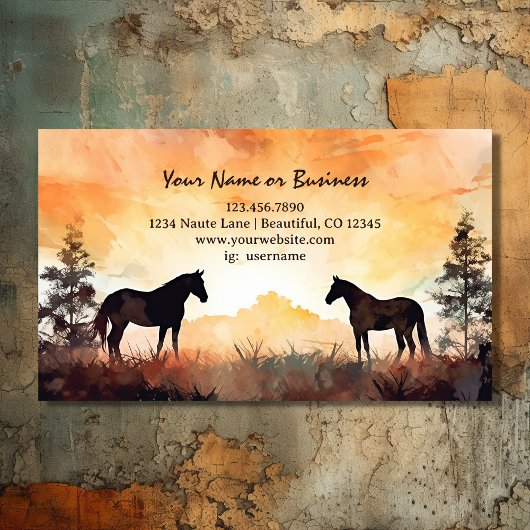 Waterverf paarden in het veld | Mooi paard Visitekaartje