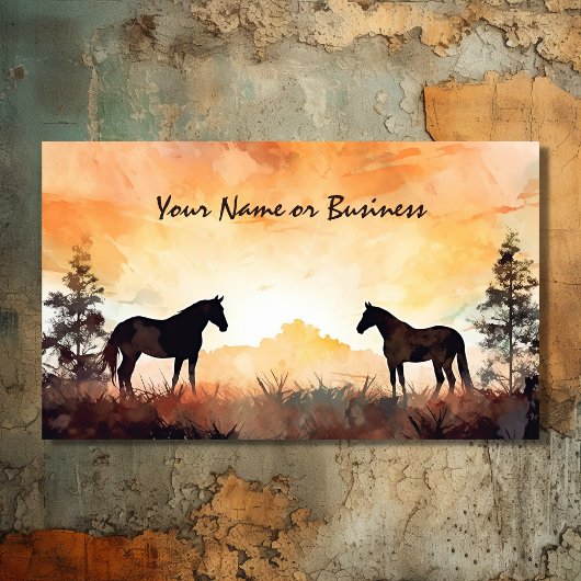 Waterverf paarden in het veld | Mooi paard Visitekaartje