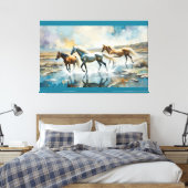 Waterverf paarden in het wild canvas afdruk (Insitu (Slaapkamer))