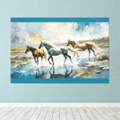 Waterverf paarden in het wild canvas afdruk (Insitu (Houten vloer))