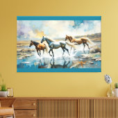 Waterverf paarden in het wild canvas afdruk (Insitu (Woonkamer))