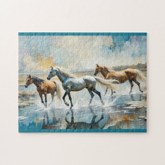 Waterverf paarden in het wild legpuzzel (Horizontaal)