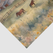 Waterverf Paarden in Veld van Zonnebloemen Tissuepapier (Detail)