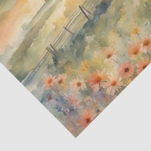 Waterverf Paarden in Veld van Zonnebloemen Tissuepapier (Detail)