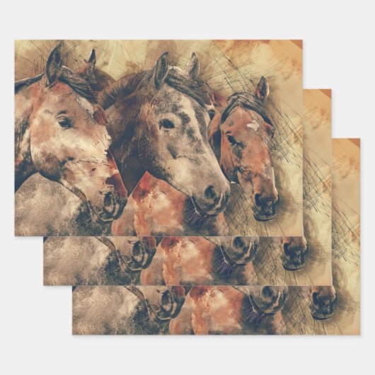 Waterverf paarden inpakpapier vel (Set)