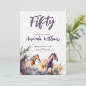 Waterverf Paarden Paarse Sage Vijftigste Verjaarda Kaart (Staand voorkant)